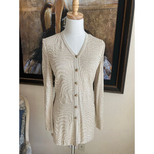 St. John Evening Beige Gold Knit Cardigan Size 4